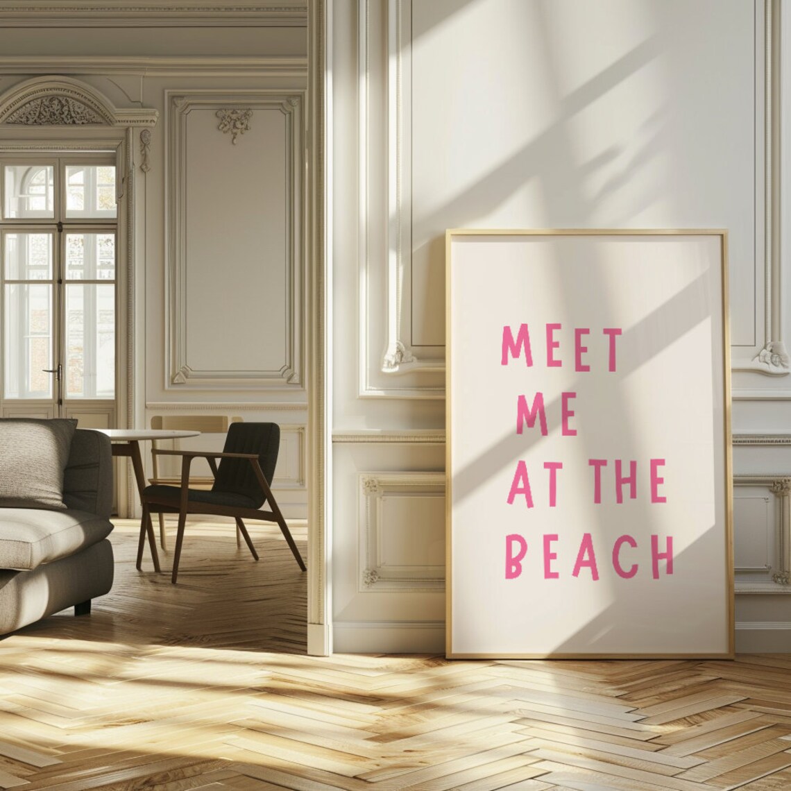 Meet Me at the Beach Pink Coastal Typography Summer Quote Poster - Image 3