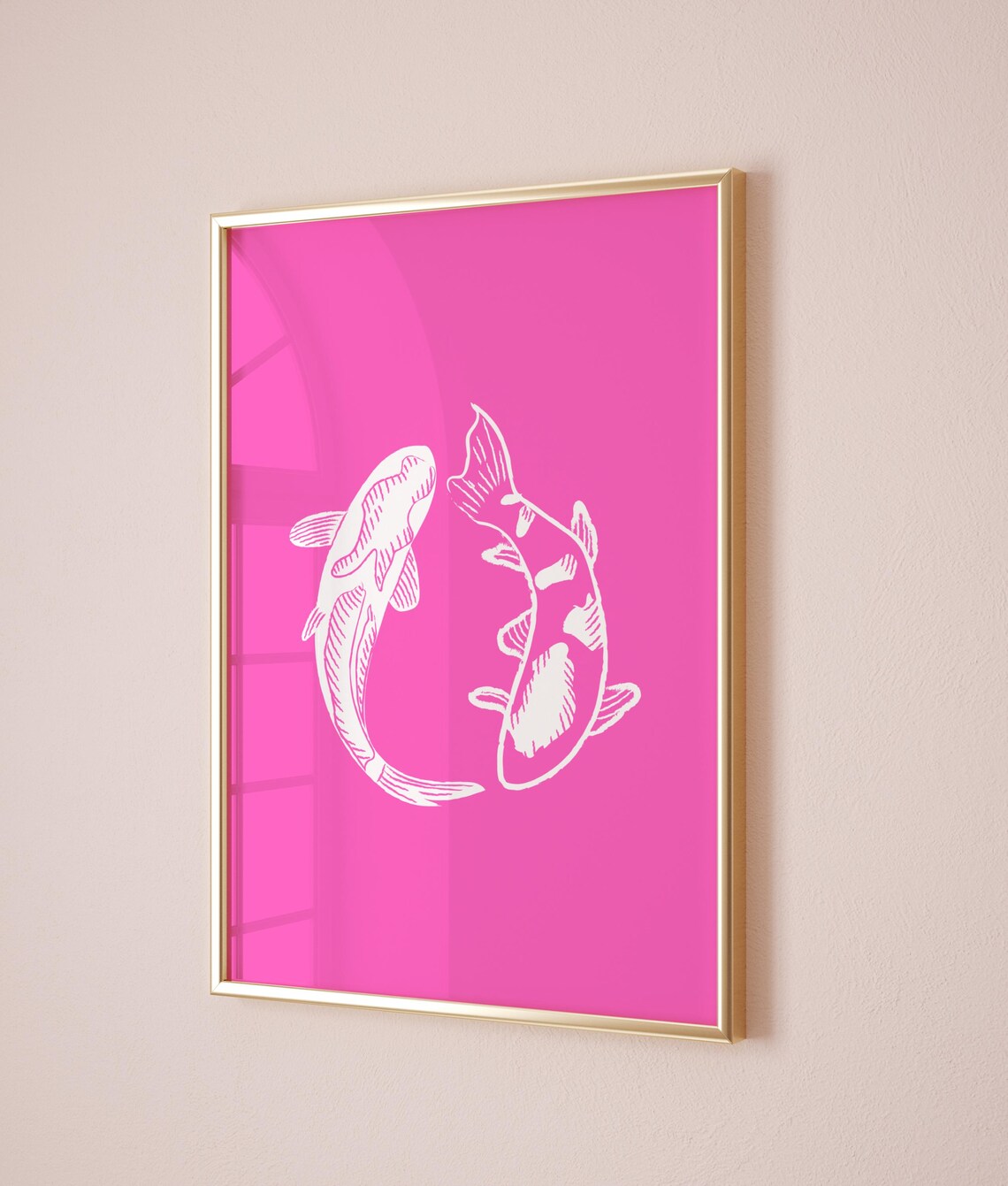 Pink Koi Fish Yin Yang Minimalist Japanese Style Bathroom Poster - Image 2