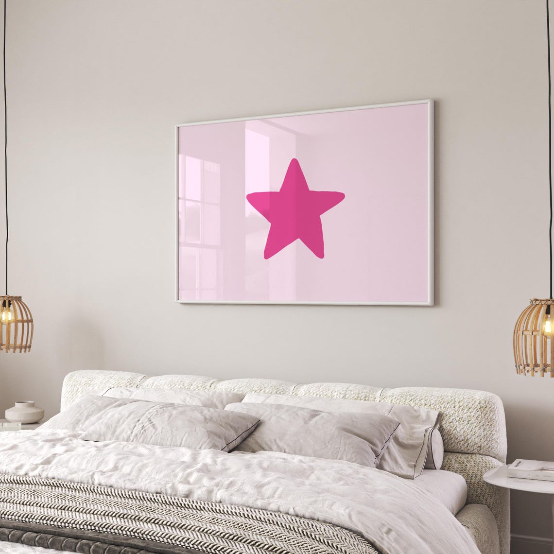 Pink Star Horizontal Minimalist Modern Bedroom Dorm Wall Art - Image 2