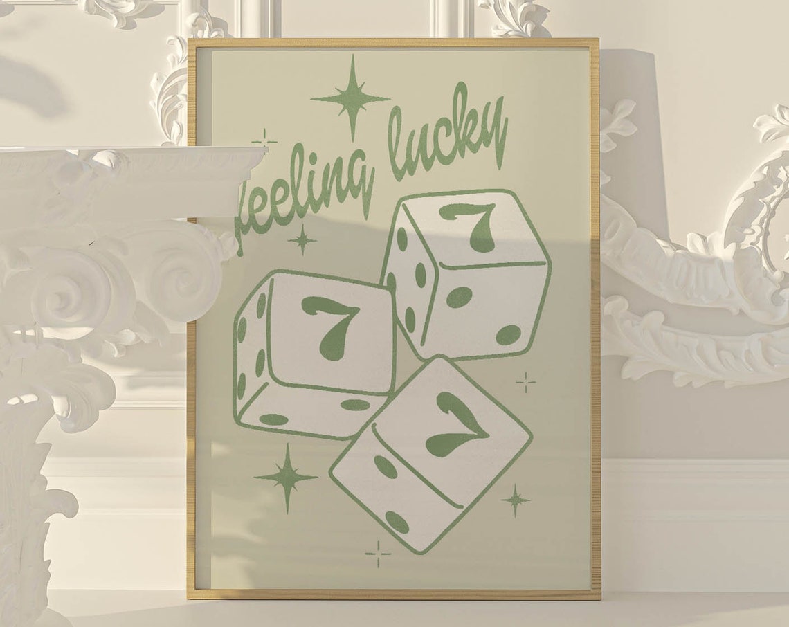 Feeling Lucky Sage Green Dice Retro Lucky Sevens Decor Poster
