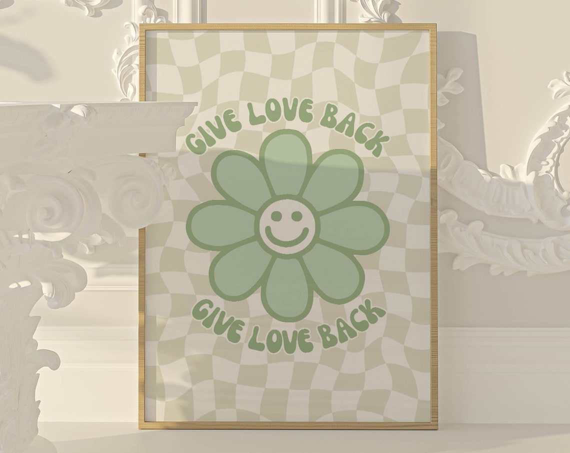 Give Love Back Daisy Smiley Checkerboard Funky Quote Wall Poster