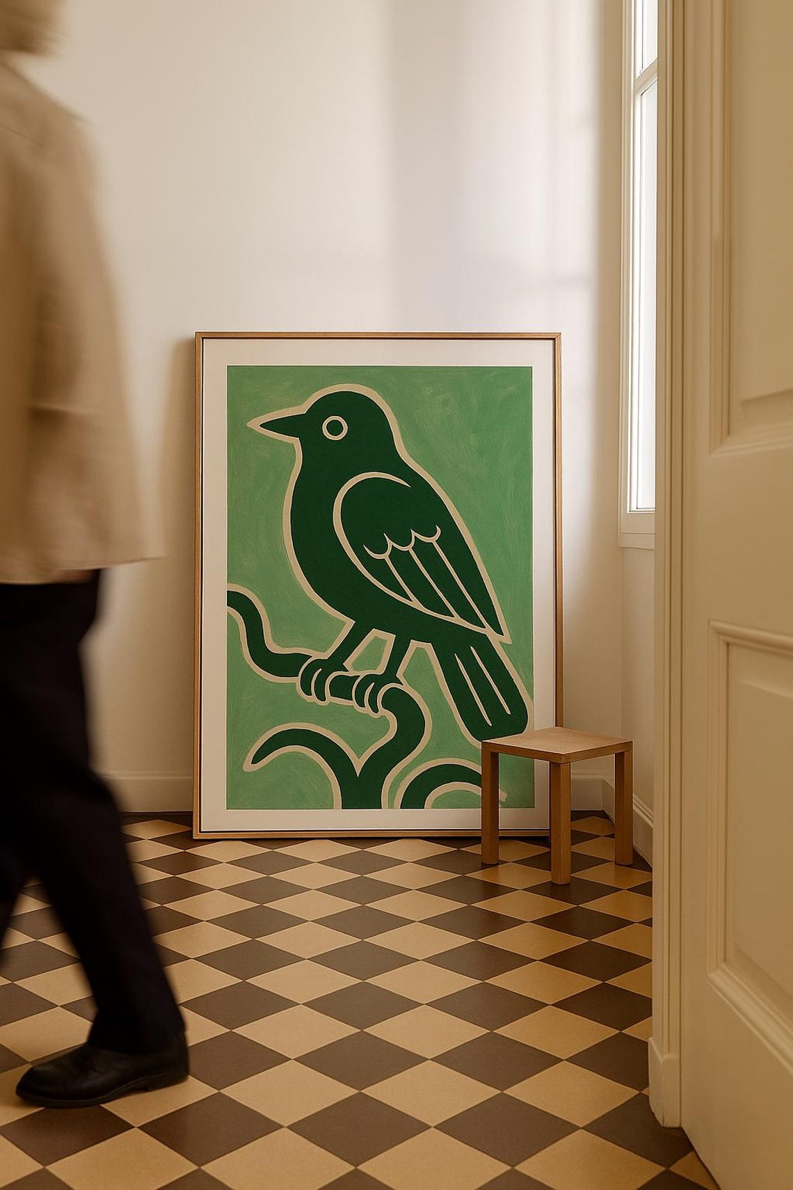 Minimalist Green Bird Print Abstract Sage Art Modern Illustration