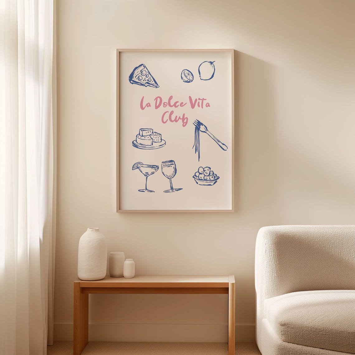 La Dolce Vita Club Print Italian Amalfi Coast Wall Art European Summer Poster Wine Italian Quote Art Minimalist Food Print Instant - Image 2