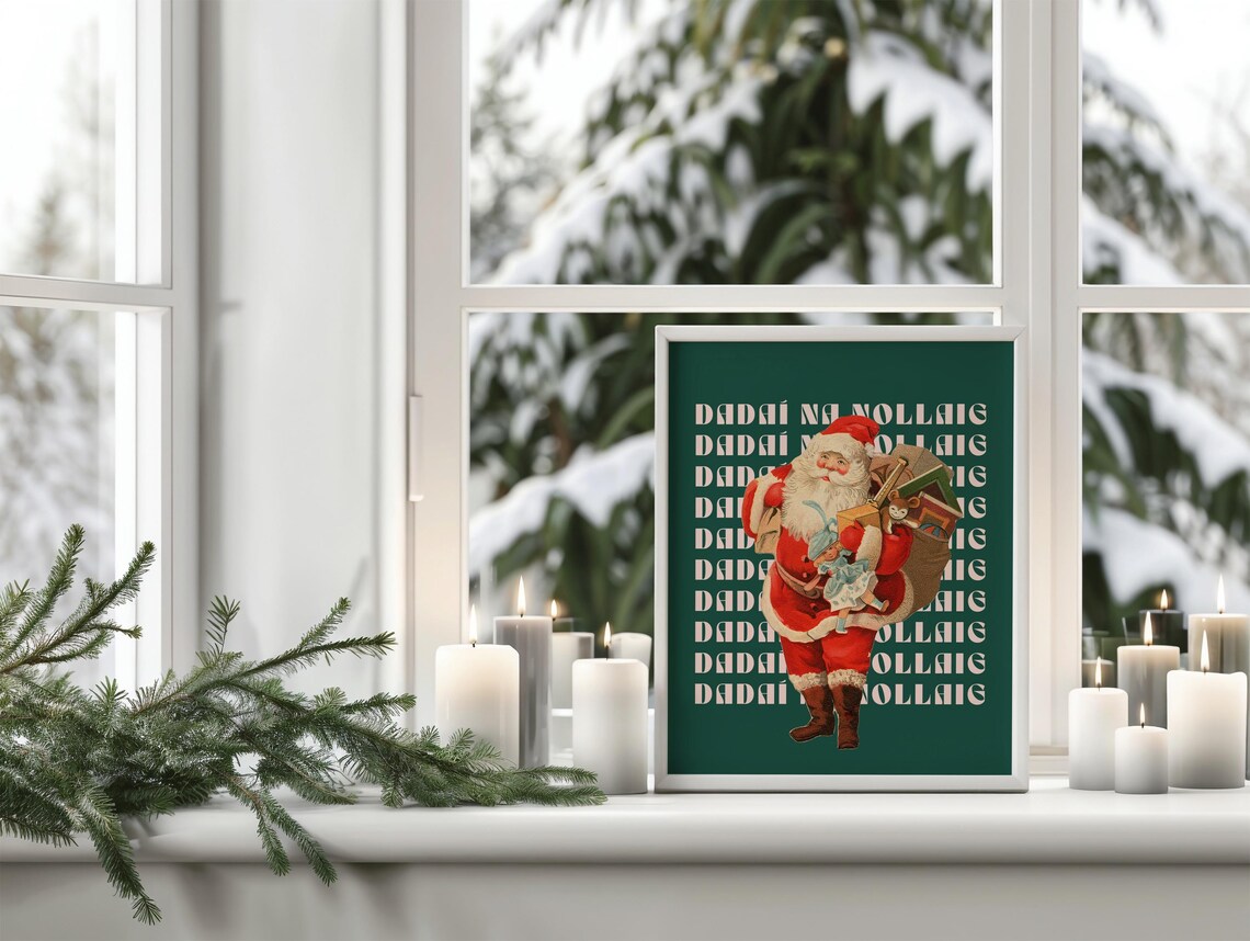 Irish Santa Dadai Na Nollaig Vintage Green Christmas Decor Poster - Image 3