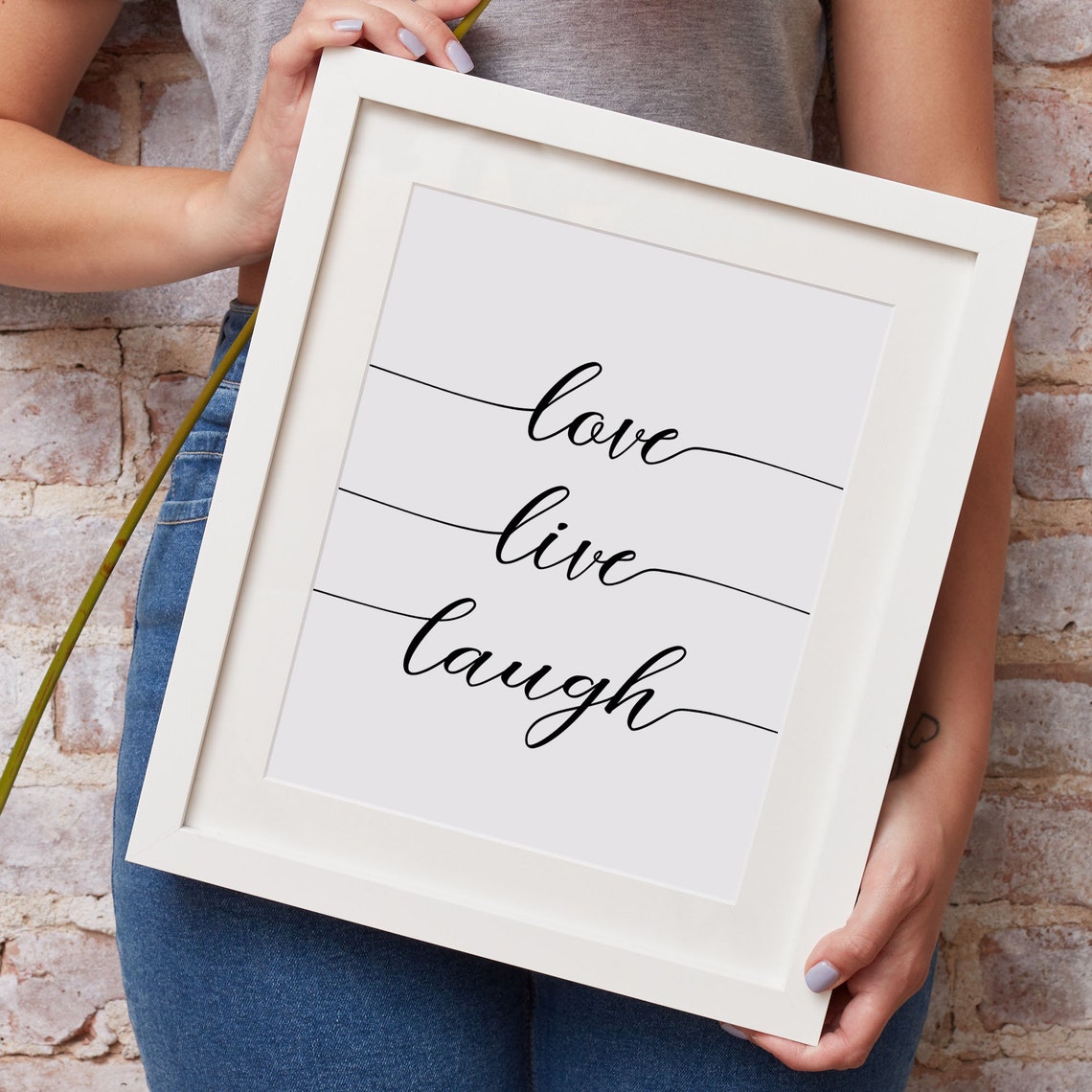 Love Live Laugh Script Poster Minimalist Black White Wall Decor - Image 2