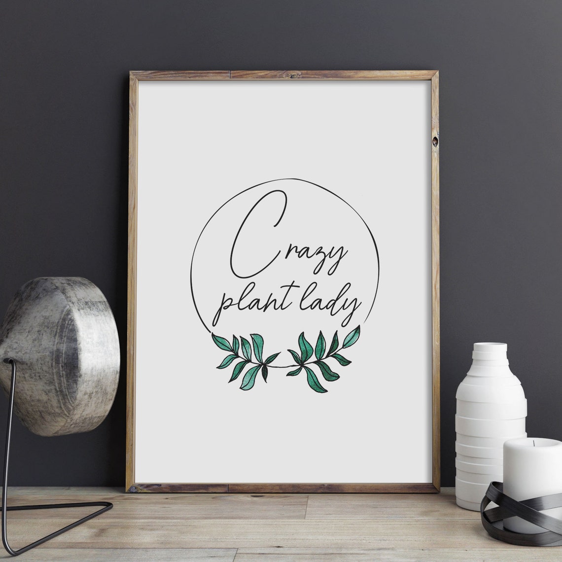 Crazy Plant Lady Script Quote Poster with Botanical Leaf Wreath - Image 2
