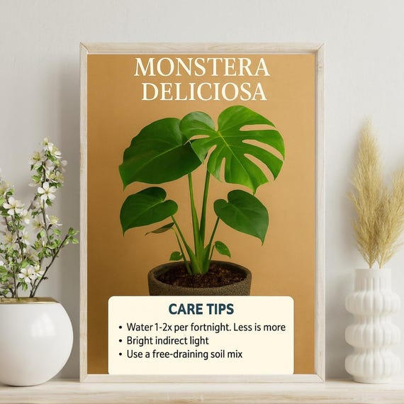 Monstera Deliciosa Care Tips Wall Art Houseplant Guide Indoor Plant Decor Botanical Poster Parent