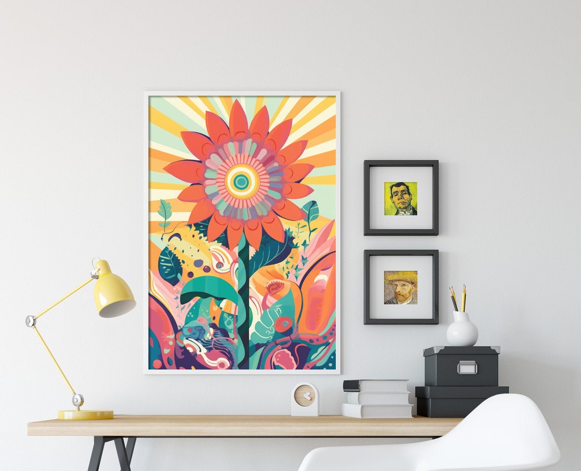 Psychedelic Sunflower Bloom Radiating Sunburst Abstract Poster - Image 4
