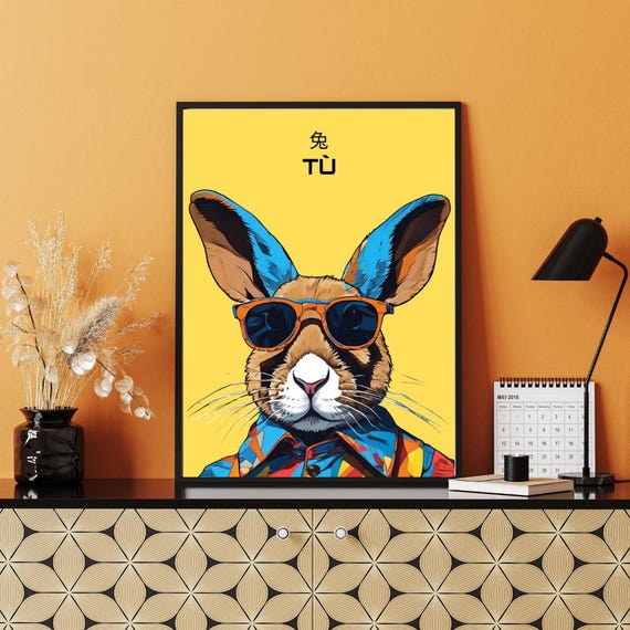 Picasso Rabbit Print Chinese Zodiac Boho Wall Art