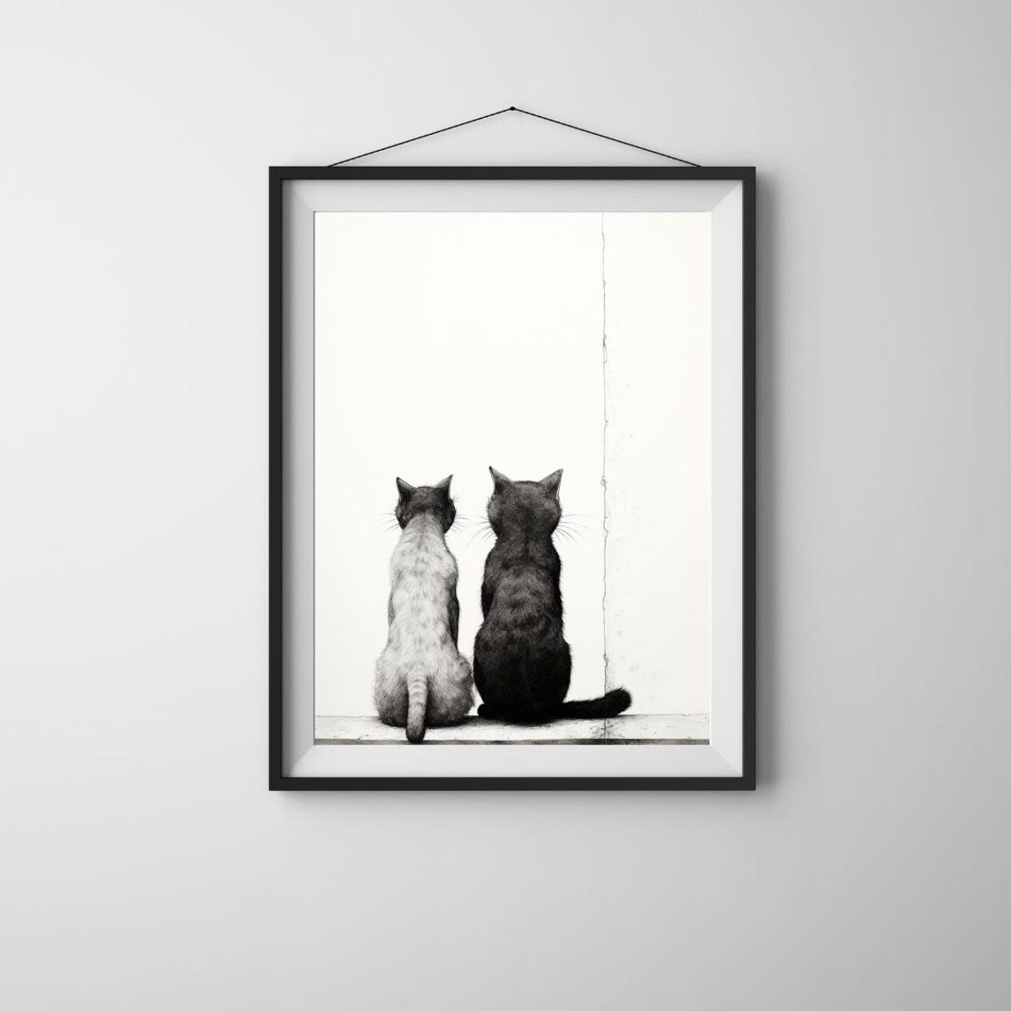 Together Cat Art Minimalist Illustration Cute Wall Decor Lover Print Poster