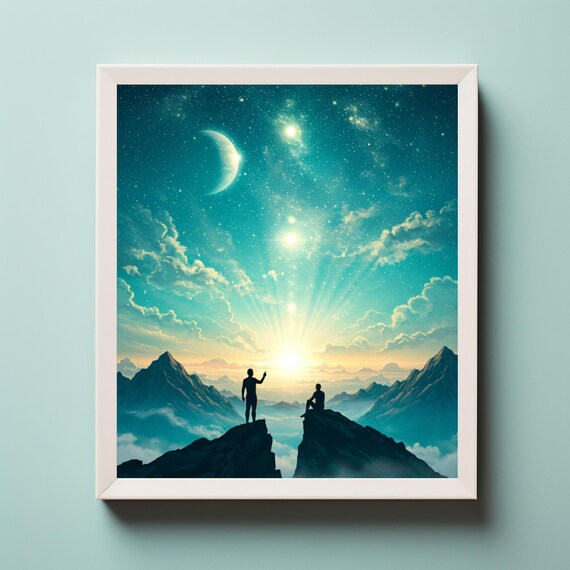 Twin Peaks Silhouettes Crescent Moon Sunrise Celestial Wall Poster