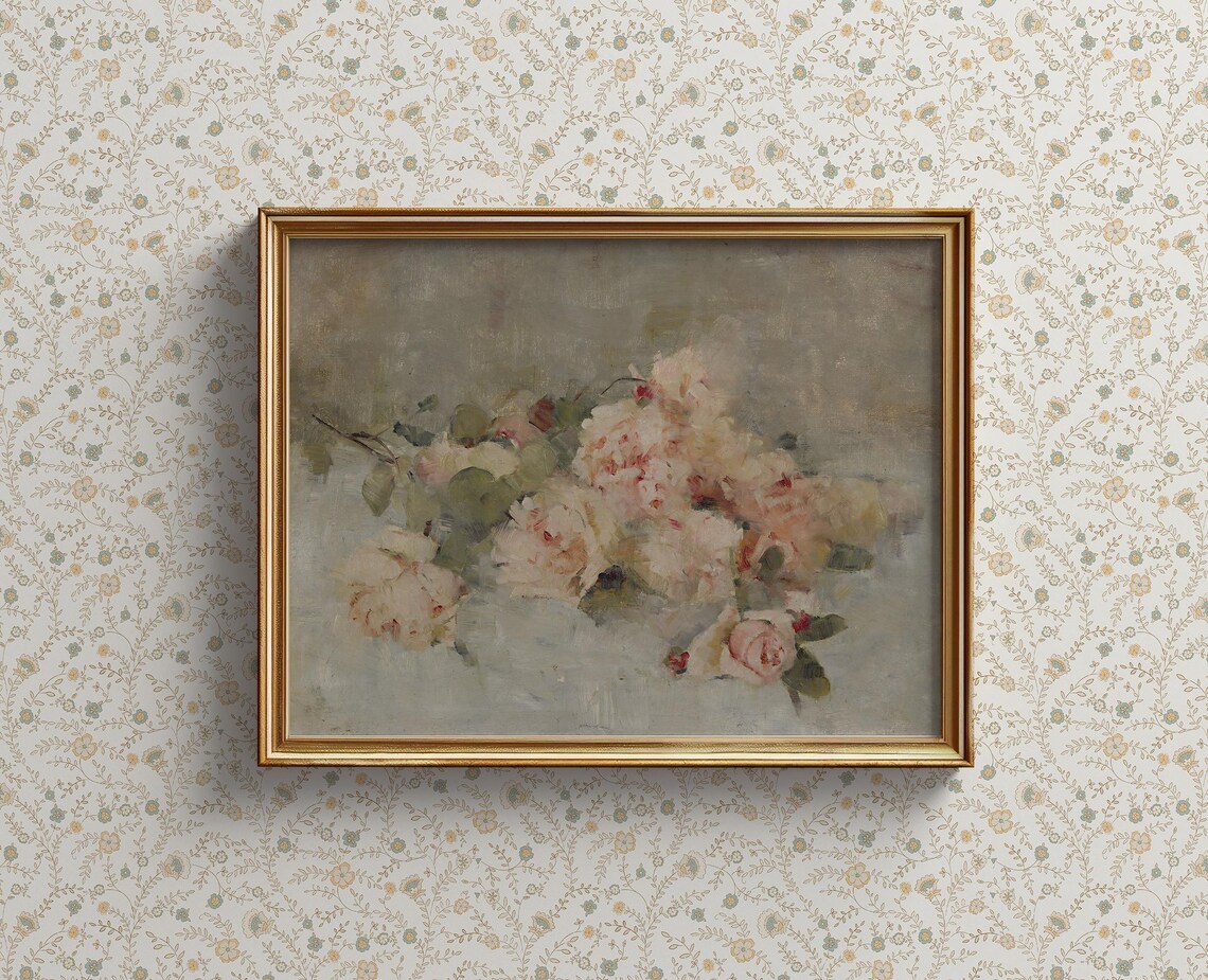 Vintage Blush Rose Bouquet Romantic Oil Painting Floral Poster - Image 3