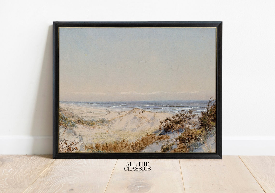 Neutral Beach Dunes Seascape Vintage Calm Coastal Landscape Wall Art - Image 3
