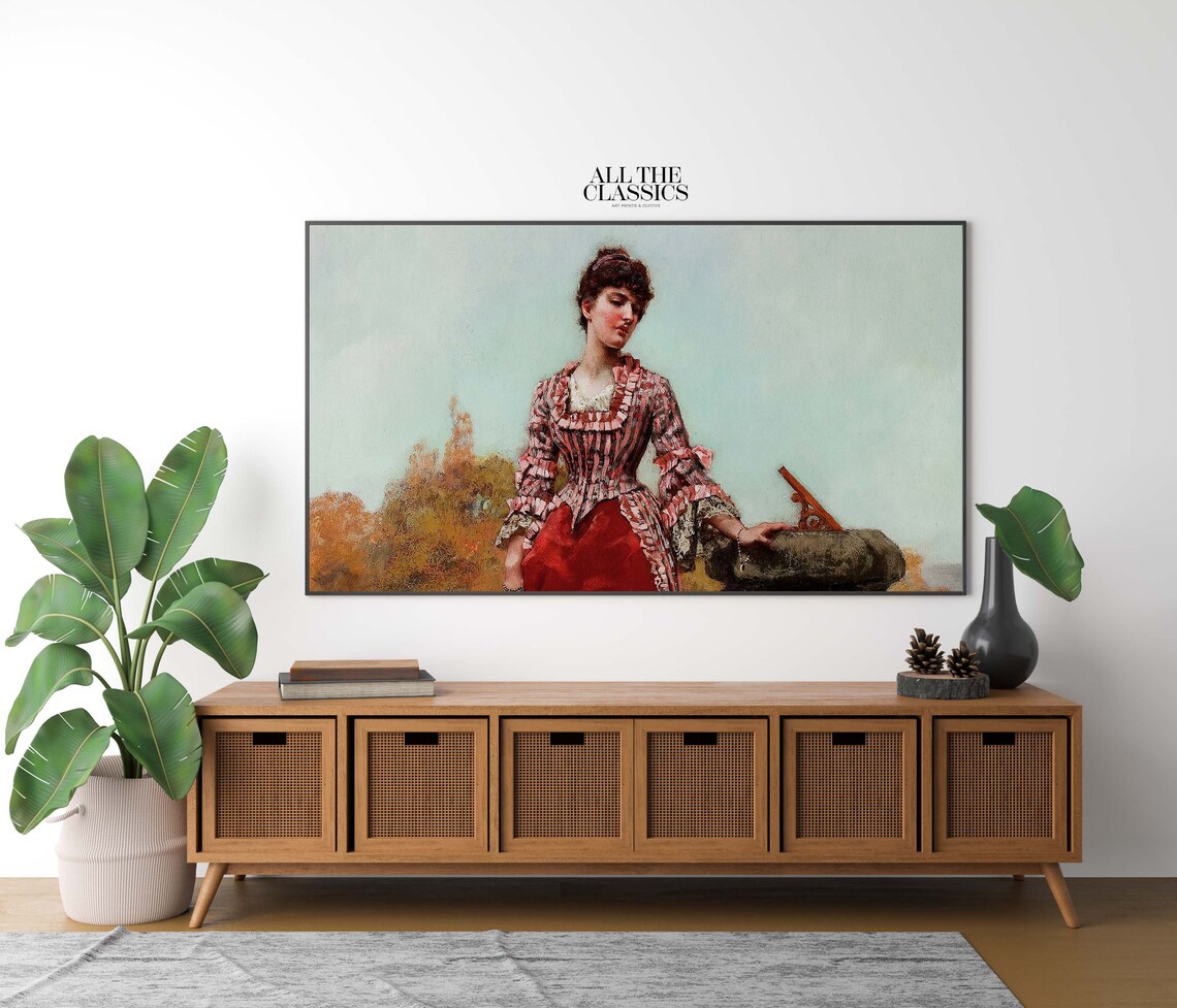 Victorian Woman by a Stone Sundial in an Autumn Garden Poster - Image 2