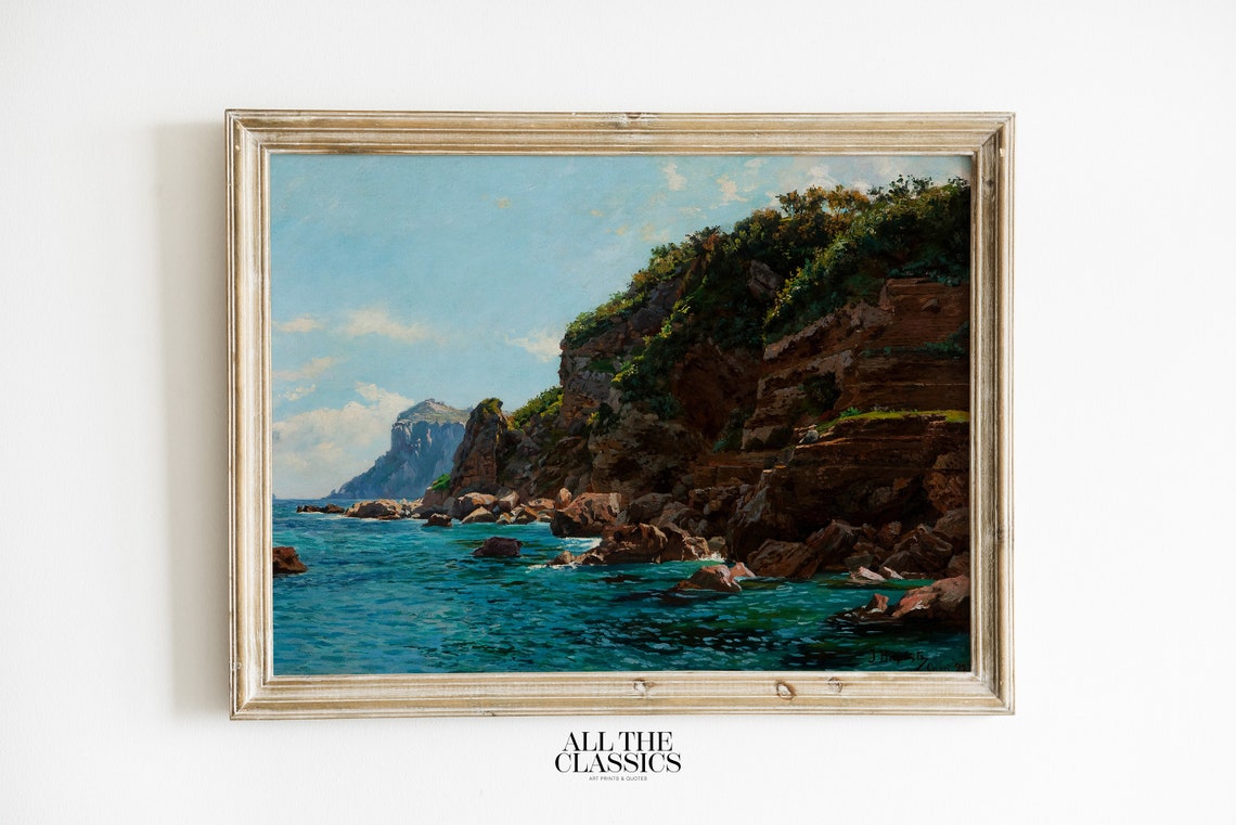 Turquoise Rocky Coastline Cliffs Dramatic Ocean Waves Art Poster