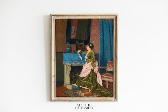 La Lettre Damour Victorian Lady Reading Letter Elegant Interior Poster