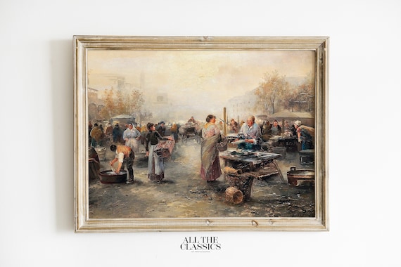 Vintage Art Print Wall Art Victorian Italian Market Warm Colors Fish Market Emil Barbarini