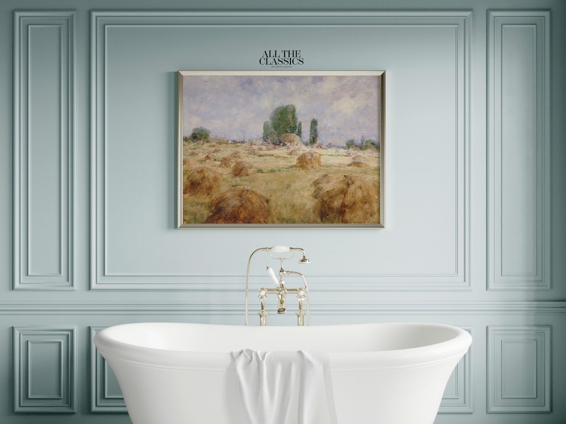 Haystacks in Golden Field Impressionist Harvest Painting Poster - Image 2