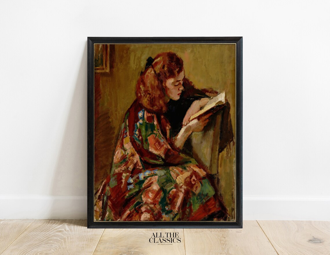 Magnus Enckell Girl Reading Red Haired Girl Floral Shawl Portrait Poster - Image 3