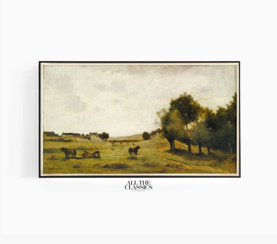 Frame Tv Art Vintage Art Wall Art Neutral Rustic Moody Landscape View Near Epernon Jean Baptiste Camille Corot