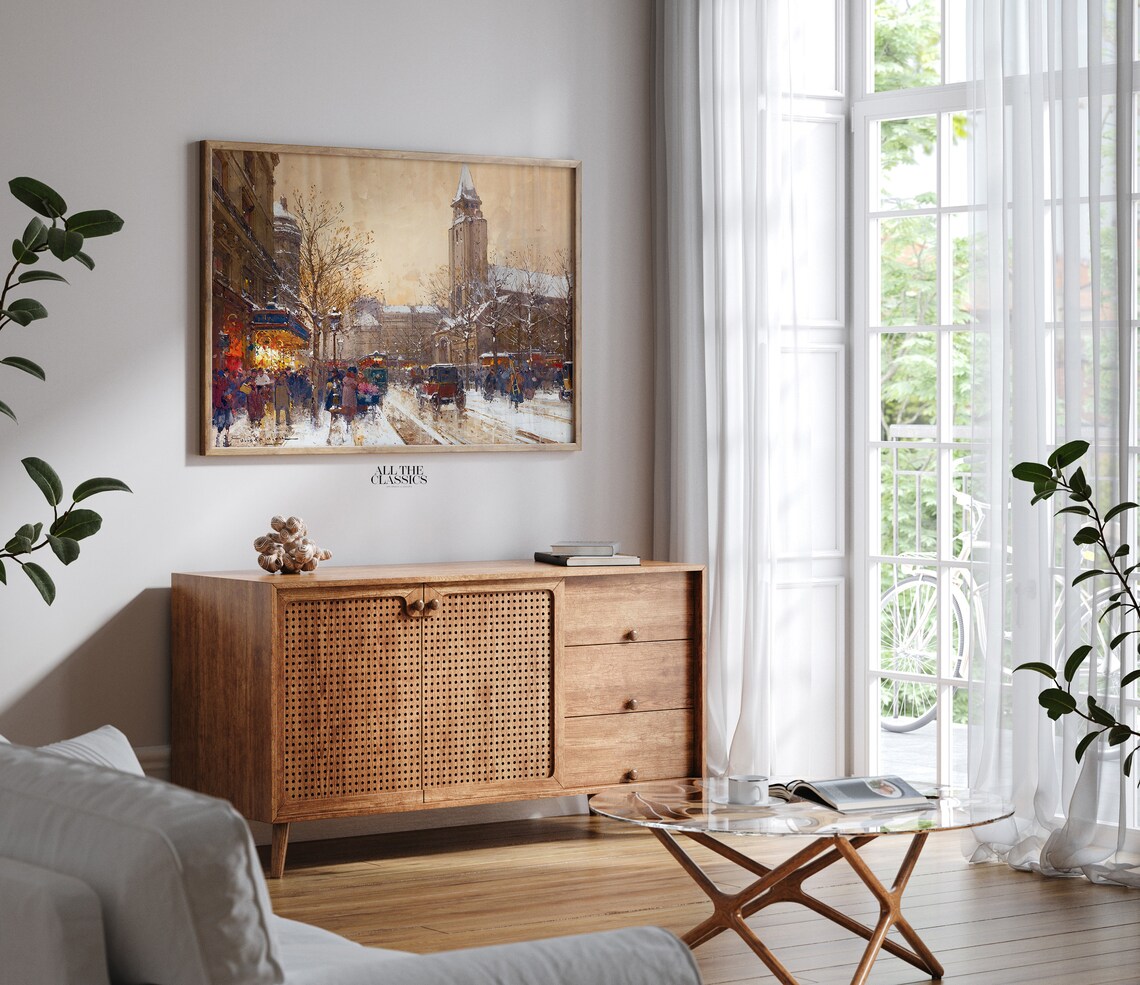 Snowy Paris Street Winter Carriages Vintage French Cityscape Poster - Image 2