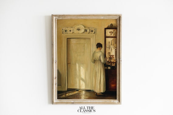 Vintage Art Print Wall Art Neutral Rustic Victorian Female Portrait Domestic Interior A Woman Making Tea Carl Holse