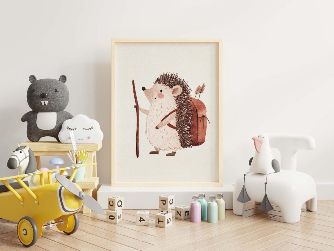 Cute Watercolor Hedgehog Hiker Backpack Nursery Animal Print - Image 3