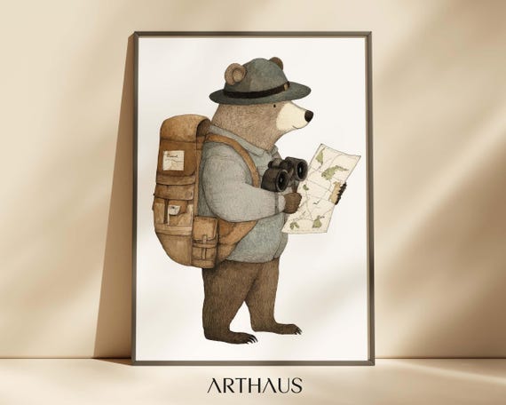 Nursery Bear Wall Art Kids Room Decor Cute Bear Brown Bear Poster Woodland Nursery Print Forest Animal Baby Room