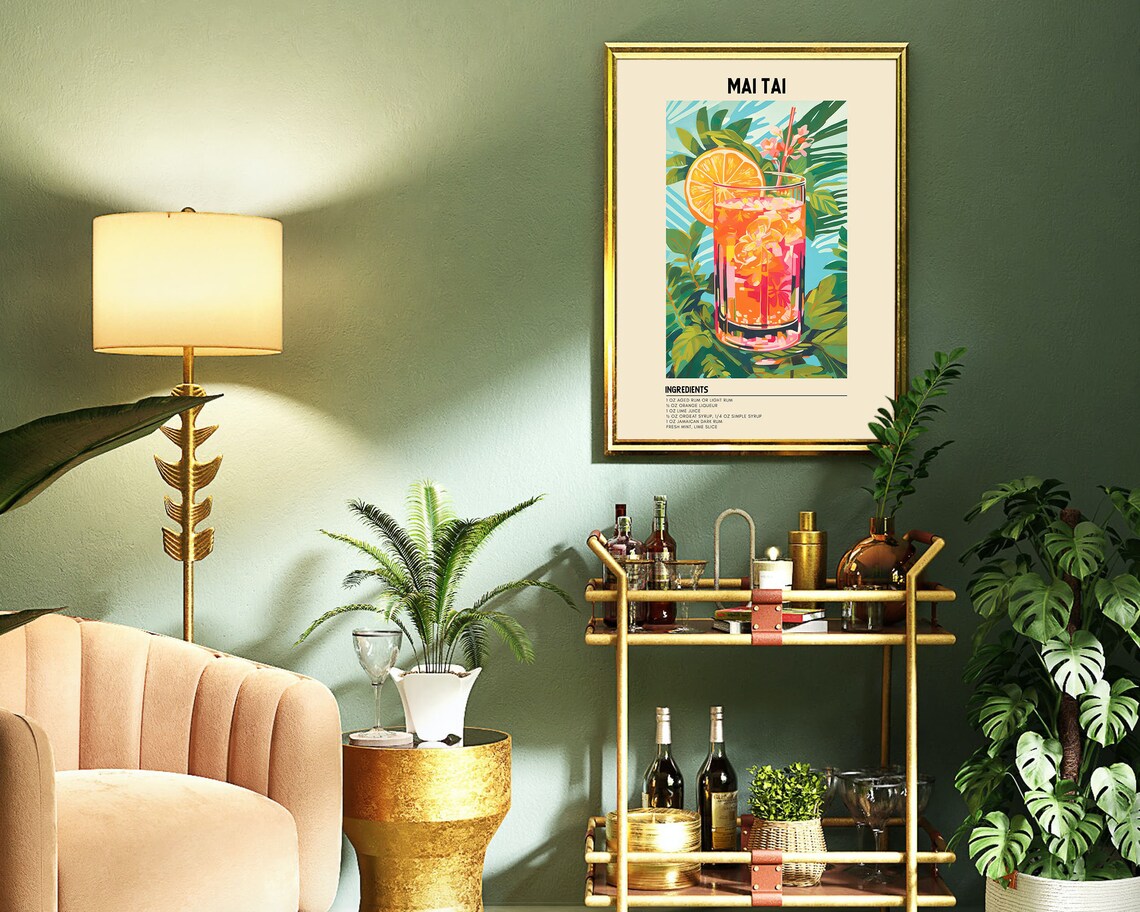 Mai Tai Cocktail Print, Tropical Retro Bar Decor - Image 3