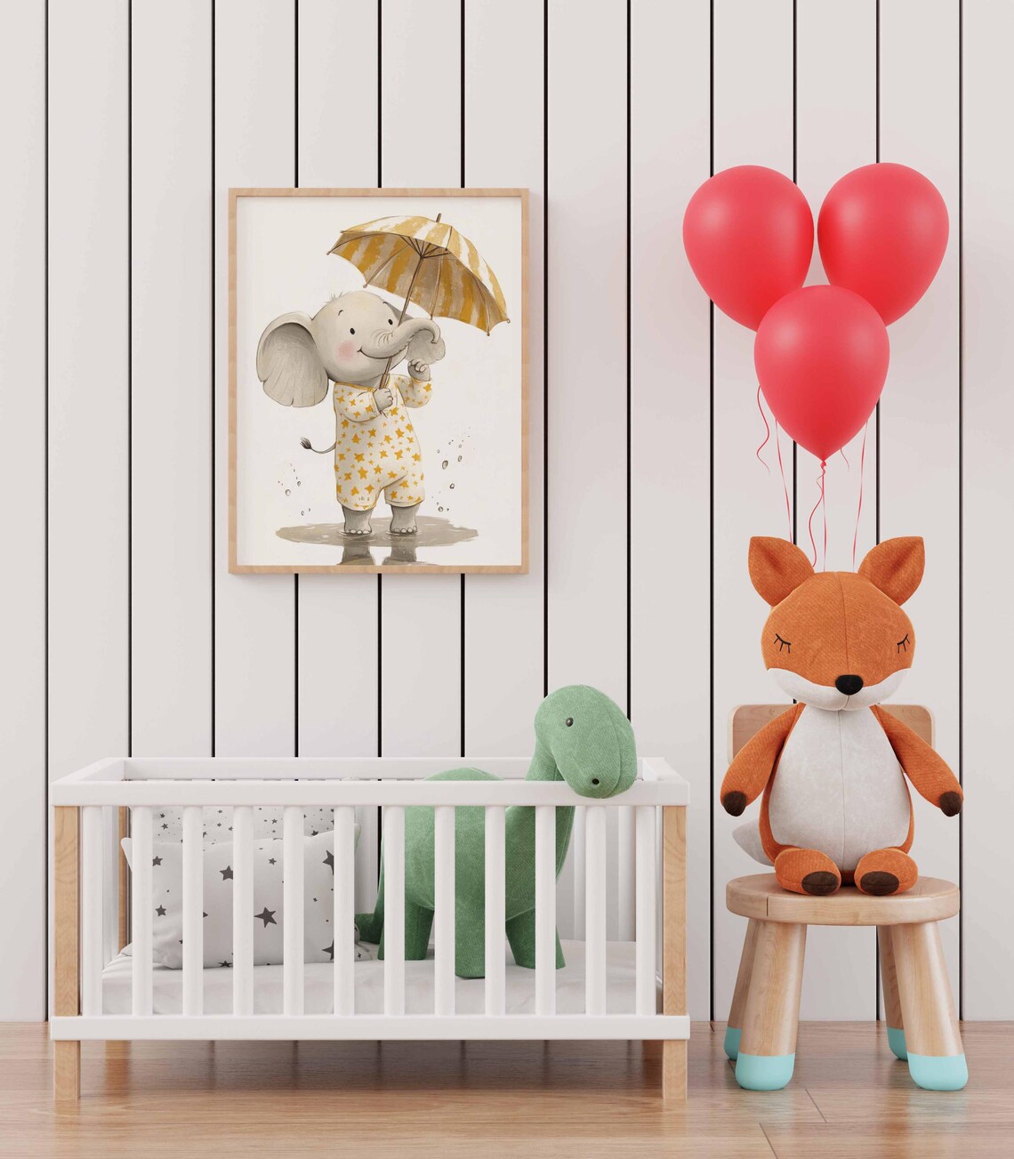 Baby Elephant With Yellow Umbrella Star Pajamas Nursery Wall Art - Image 3