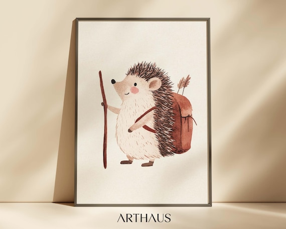 Cute Watercolor Hedgehog Hiker Backpack Nursery Animal Print