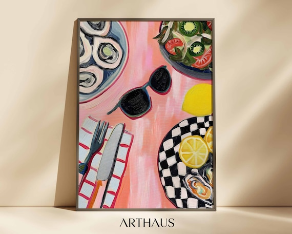 Kitchen Wall Art Oyster Print Girly Pink Aesthetic Trendy Dopamine Wall Art Maximalist Decor Matisse Inspired