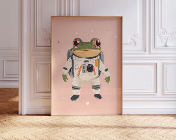 Eclectic Animal Wall Art Kids Room Decor Space Frog Funny Nursery Print Cute Playful Childrens