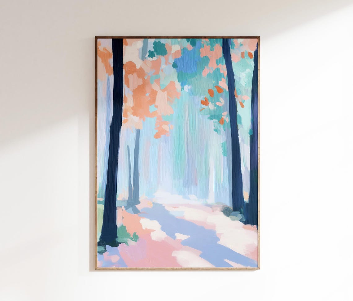 Pastel Forest Pathway Blue And Pink Abstract Trees Art Print