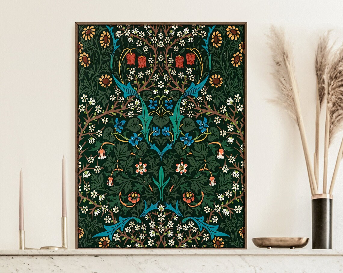 William Morris Vintage Dark Green Floral Botanical Pattern Art Print - Image 2