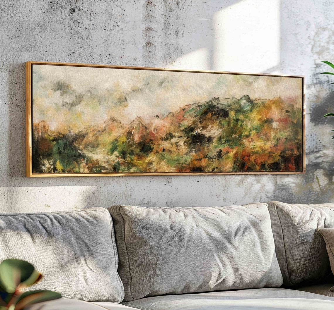 Moody Misty Mountains Autumn Olive Rust Panoramic Landscape Art Print