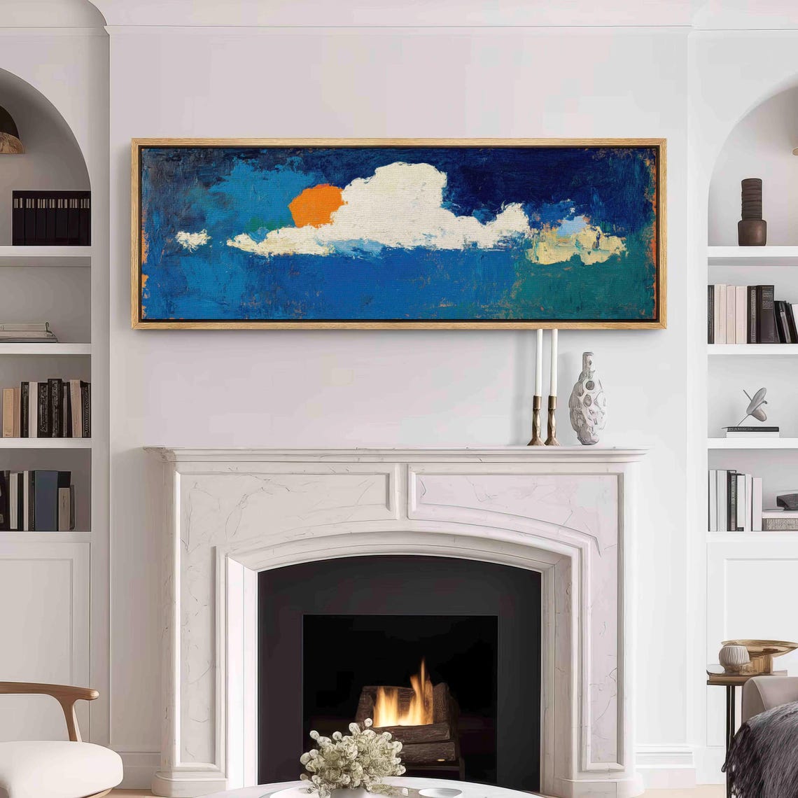 Modern Cloud Wall Art Framed Panoramic Cloud Painting Print Large Horizontal Cloud Art Wide Cloud Wall Art Above Bedcouch Decor - Image 3