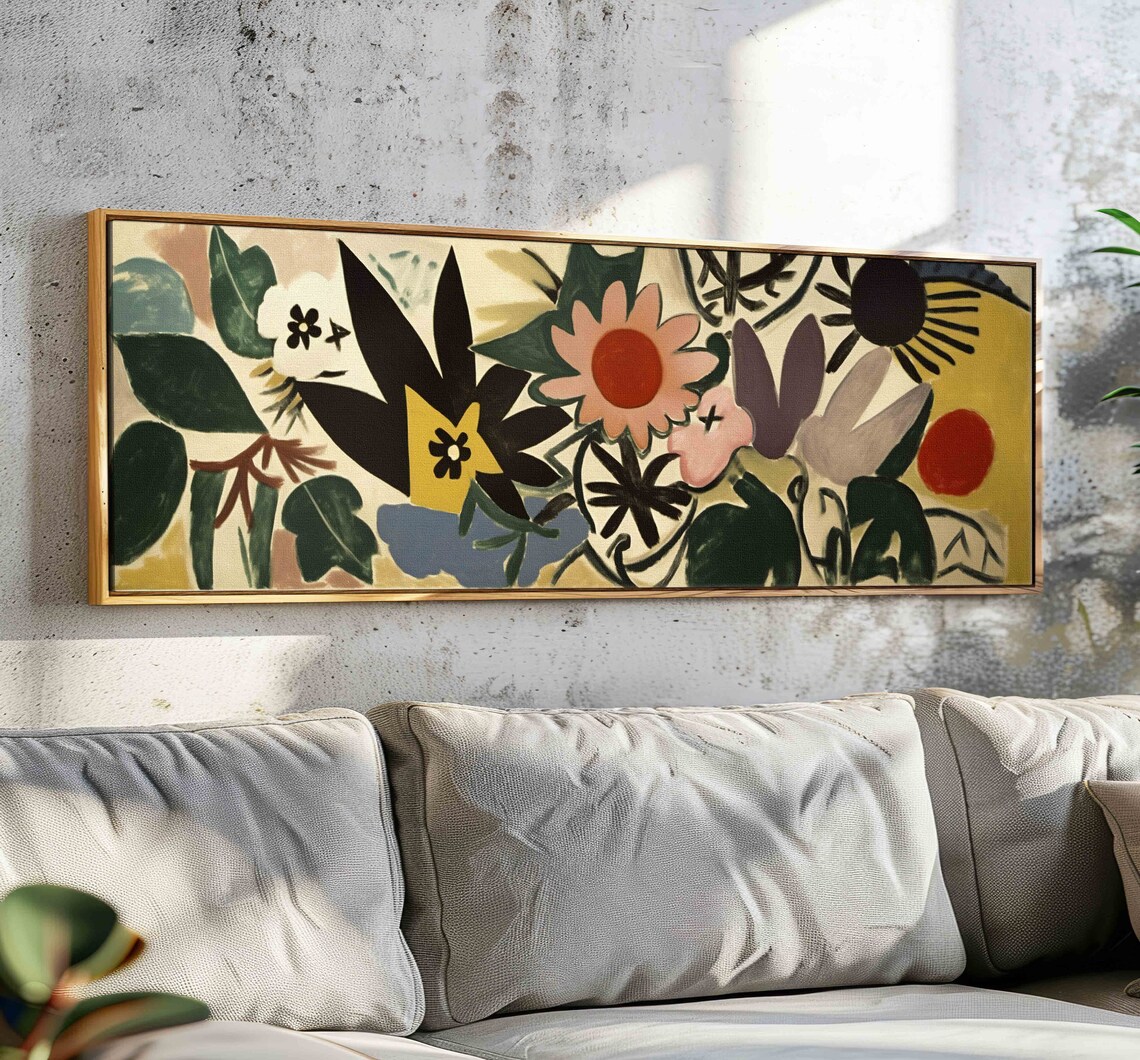 Panoramic Floral Art Print, Mid-Century Minimalist