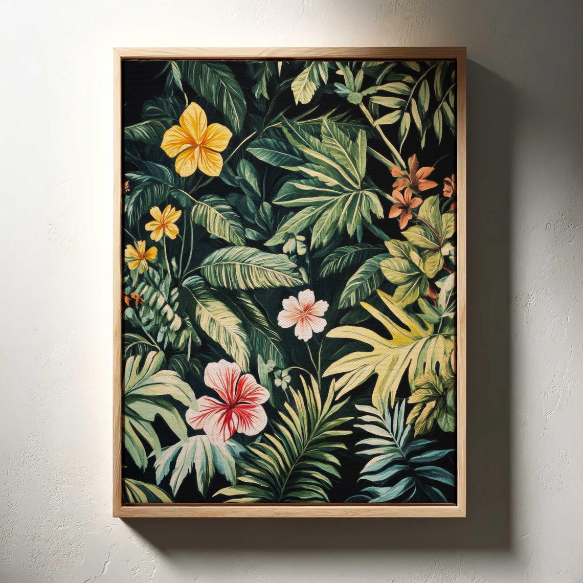 Tropical Hibiscus Flowers on Black Vertical Botanical Jungle Wall Art - Image 3