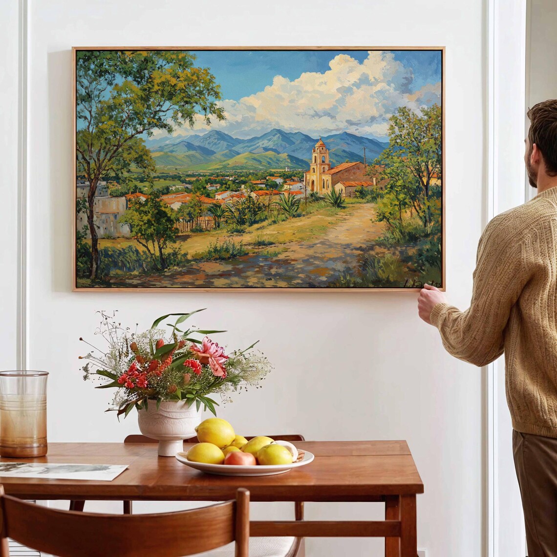 Spanish Village Church Mountain Landscape Vintage Travel Art Poster - Image 4