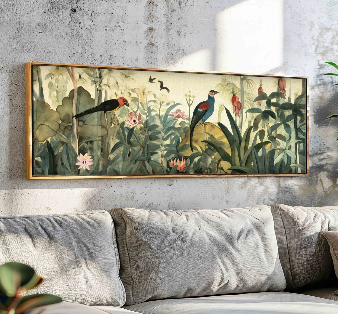 Panoramic Botanical Floral Art Print, Above Bed Decor