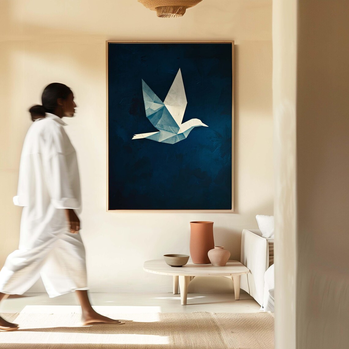 Origami Bird Geometric Paper Crane Navy Blue Modern Decor Poster - Image 4