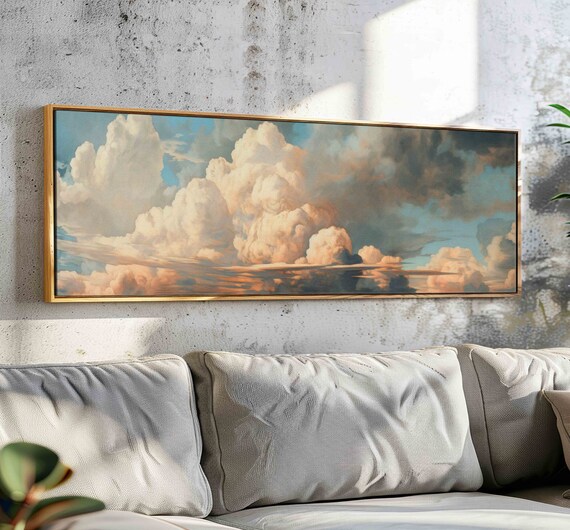 Vintage Moody Clouds Minimalist Art Print, Horizontal