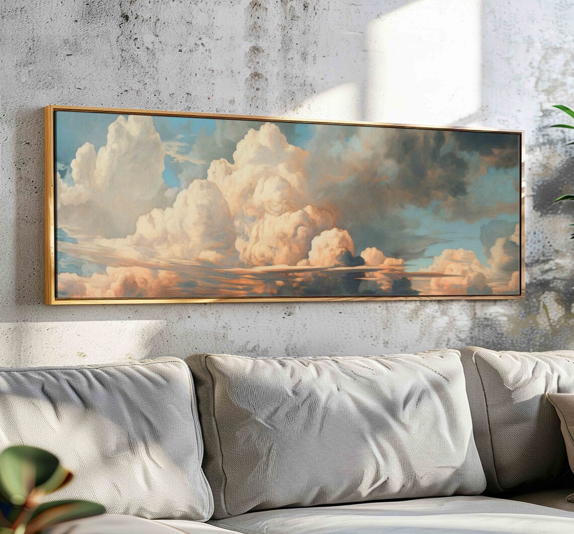Vintage Moody Clouds Minimalist Art Print, Horizontal