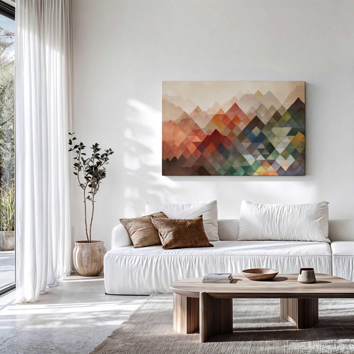Mid Century Modern Abstract Mountain Wall Art Framed Print Above Bedsofa Decor Geometric Landscape Horizontal Large Wall Art - Image 3