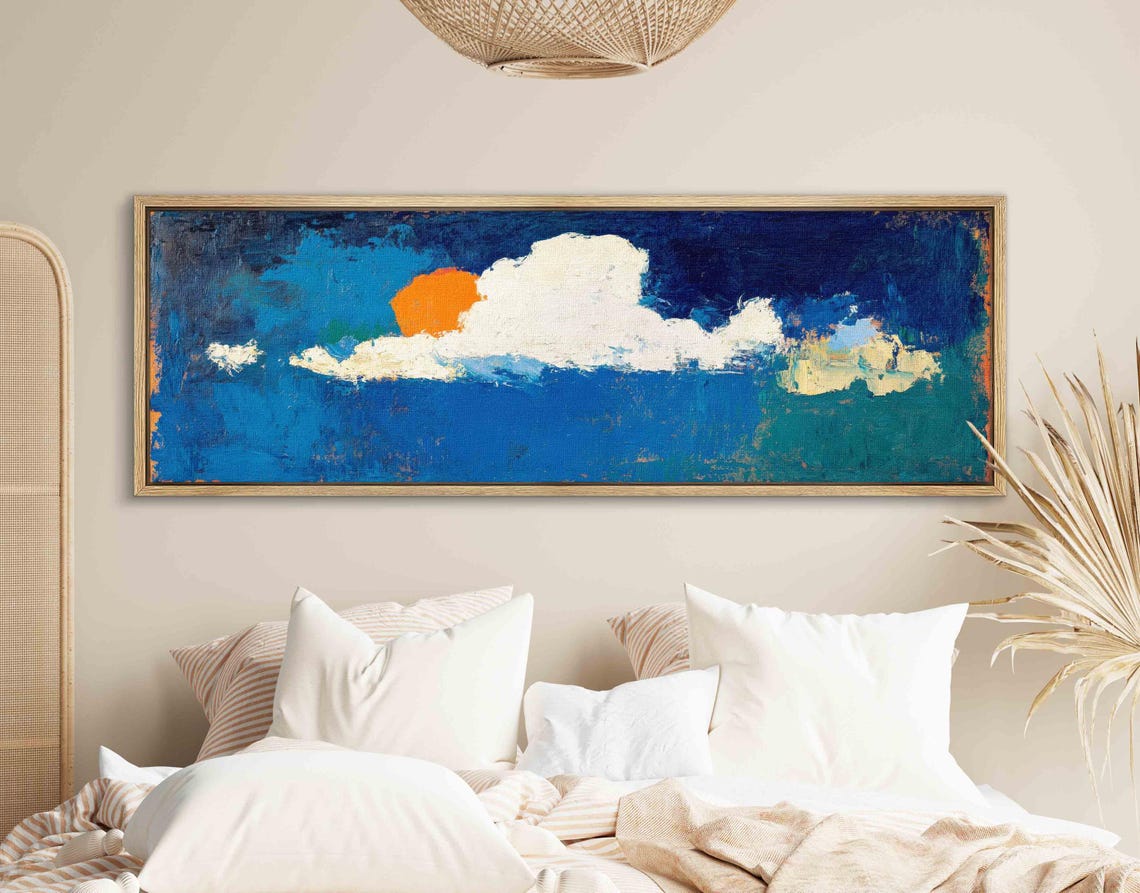 White Cloud Orange Sun Bright Blue Sky Expressive Sky Art Print - Image 2