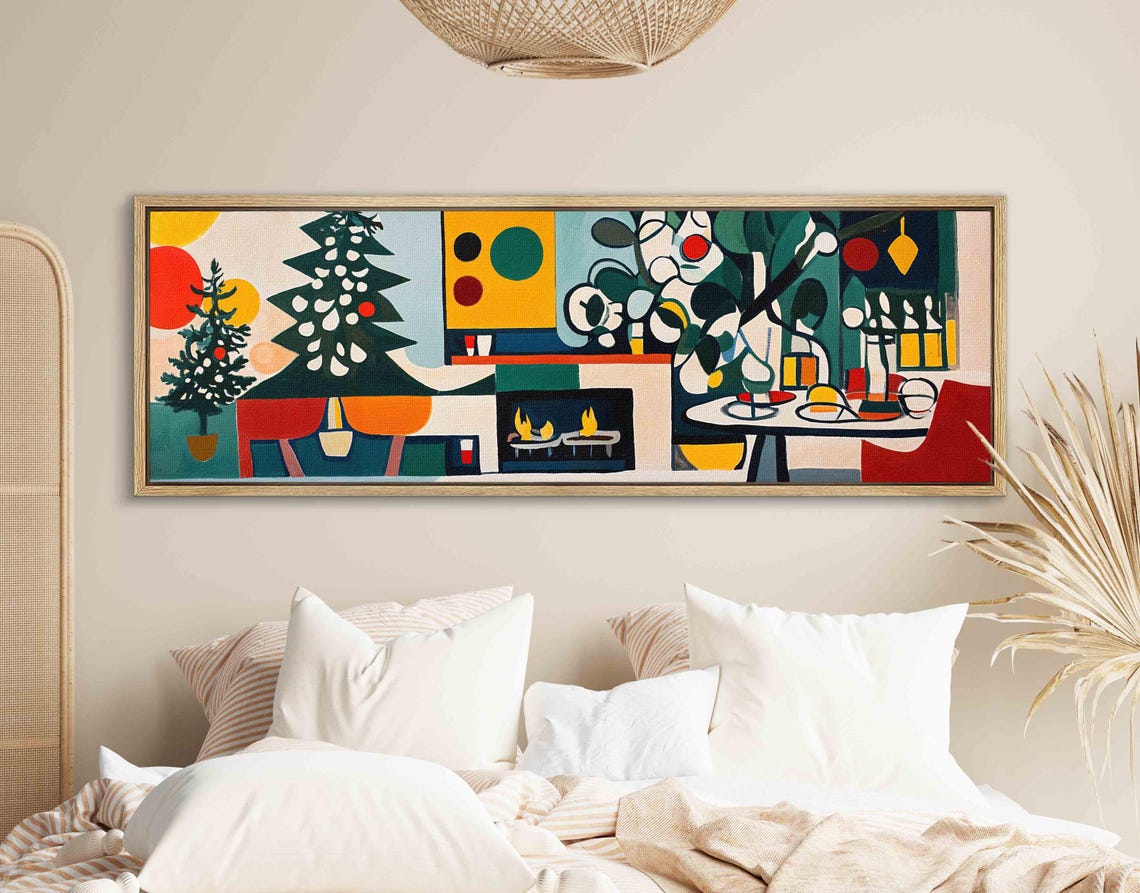 Mid Century Modern Christmas Tree Fireplace Festive Collage Art Print - Image 2