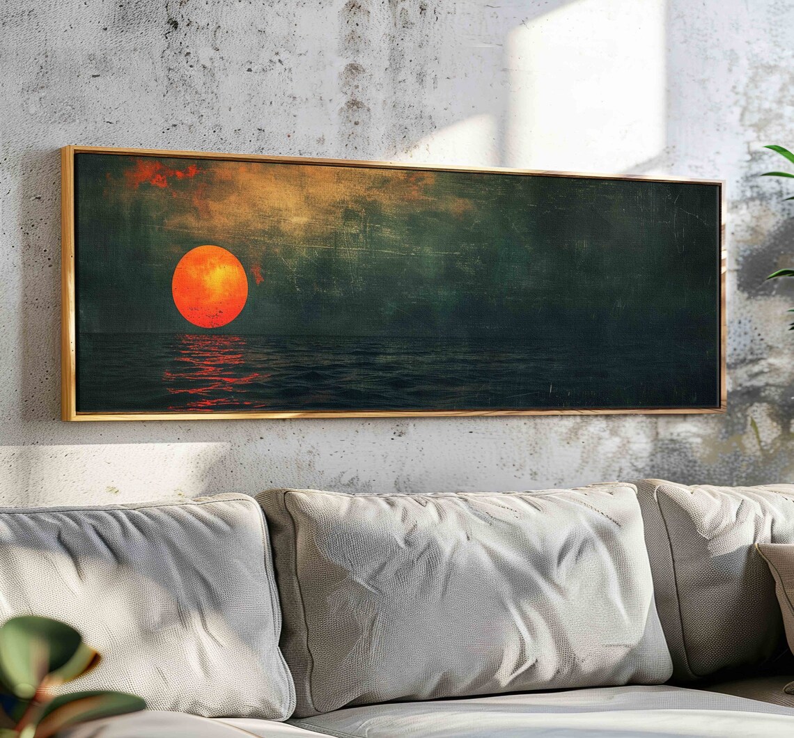 Sunset Over Emerald Green Ocean Vintage Wall Art