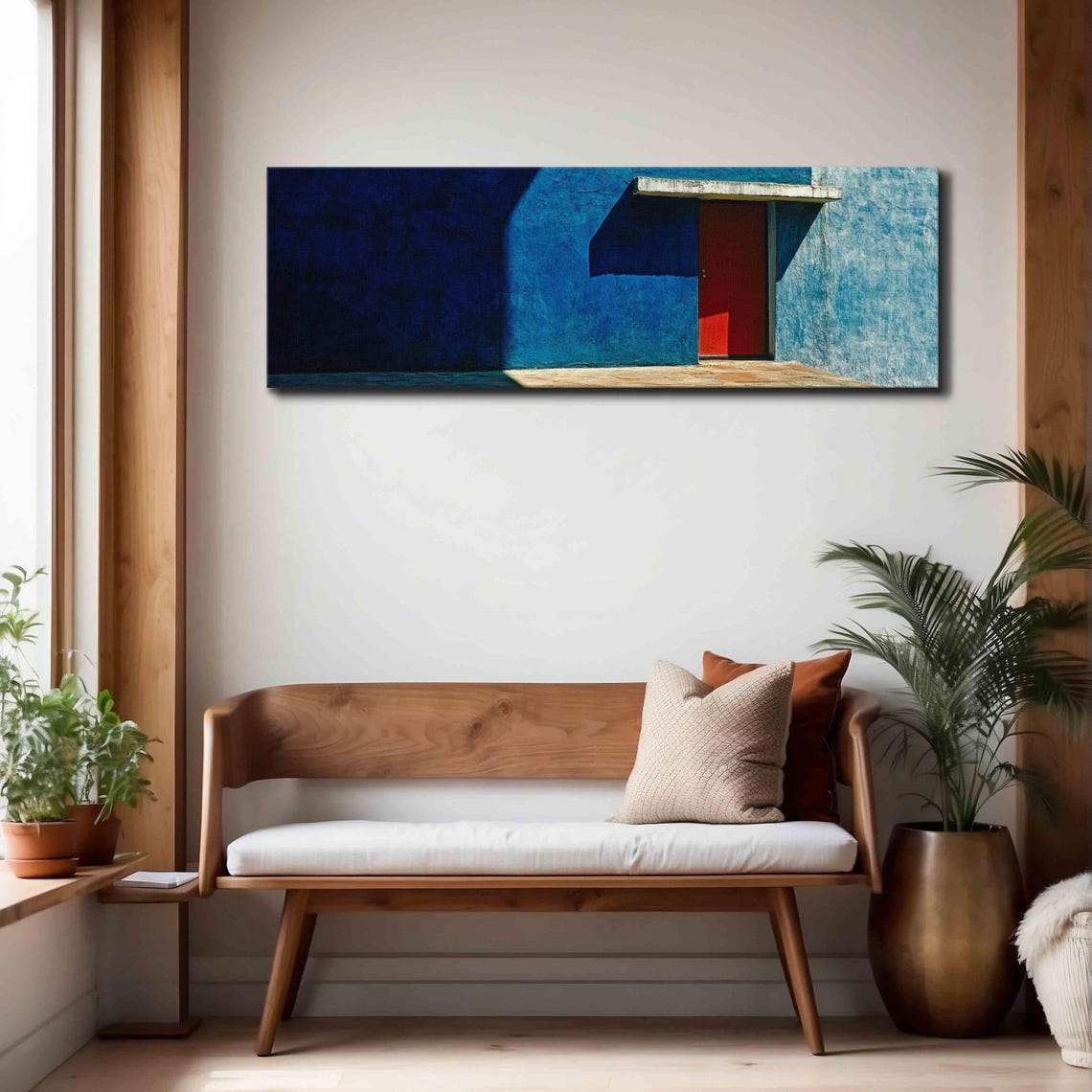 Cobalt Blue Stucco Wall With Red Door Minimal Architecture Wall Art - Image 4