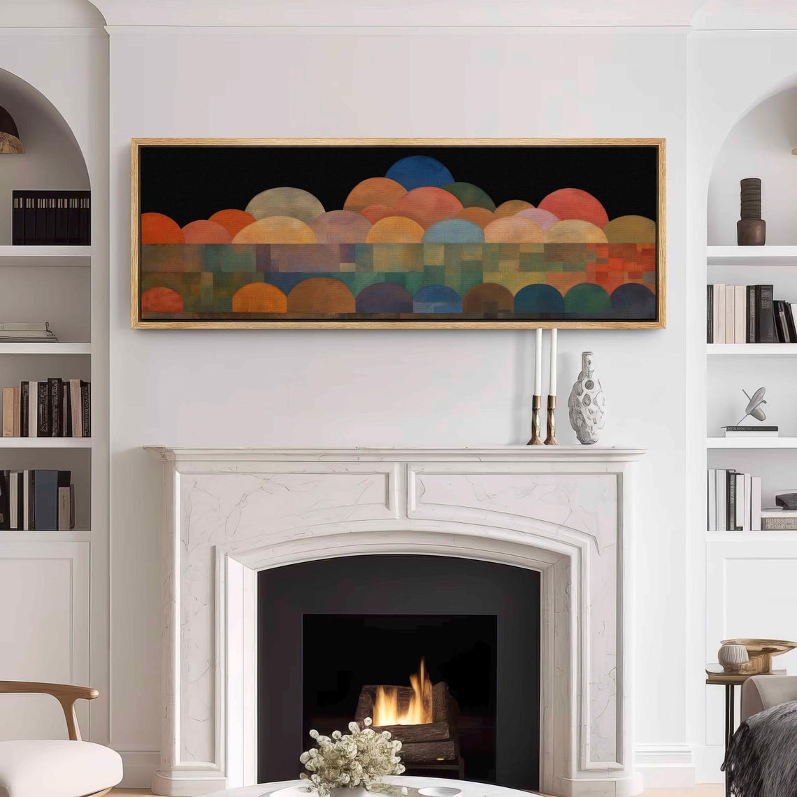Mid Century Modern Cloud Wall Art Framed Minimalist Horizontal Modern Wall Art Above Bed Decor Boho Wall Art Large Wide Art Print - Image 3